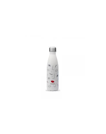 QWETCH-Bouteille Nomade Isotherme 500ml New Face Blanc